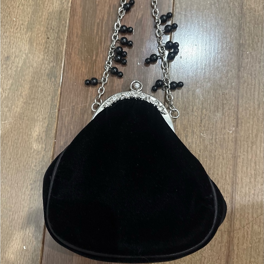 Black Velvet Beaded Chain Evening Bag